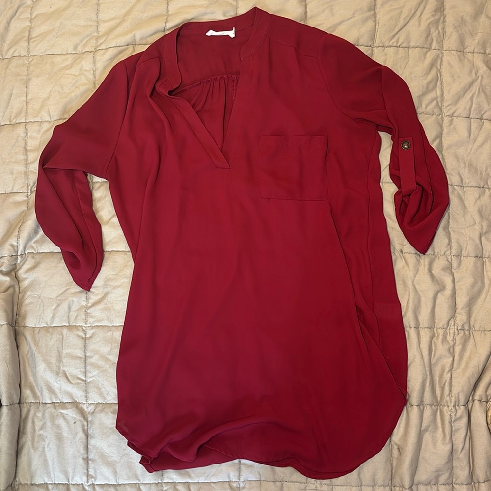 Lush Dark red chiffon office blouse